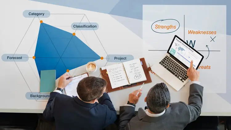 Diverse group of business professionals reviewing supplier program metrics together