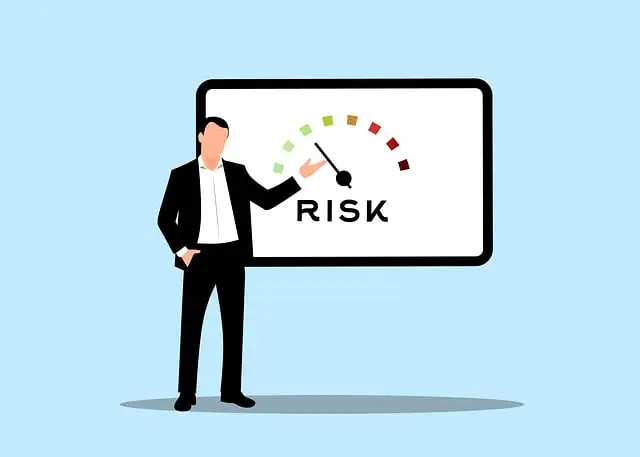 Illustration of a businessman pointing to a risk gauge dial